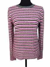 Loft Ribbed Knit Striped Sweater Size Small Gray Pink Soft