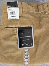 Perry Ellis Portfolio Mens 40x30 Premium Corduroy Pants Camel Pleated Cuffed NEW