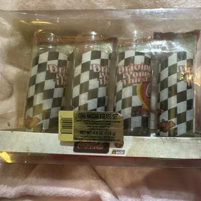 Coca-Cola NASCAR Racing 4 Glass Set Finish Line Cookies Driving Your Thirst