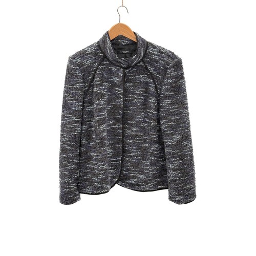 Sandro Blazer Jacket Boucle Women Size Large Blue Black Wool Blend