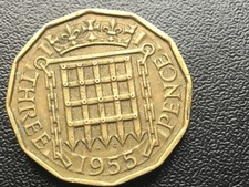 1955 Elizabeth II British threepenny - Brass  3d (Res. stk)