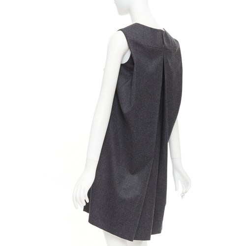 YVES SAINT LAURENT 2009 grey wool metallic sheen back mini dress FR34 XXS