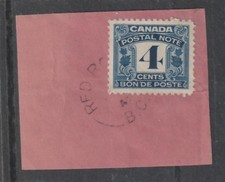 Canada RED ROCK BC Split Ring 4c Postal Note on Piece 1949 Closed Post Office