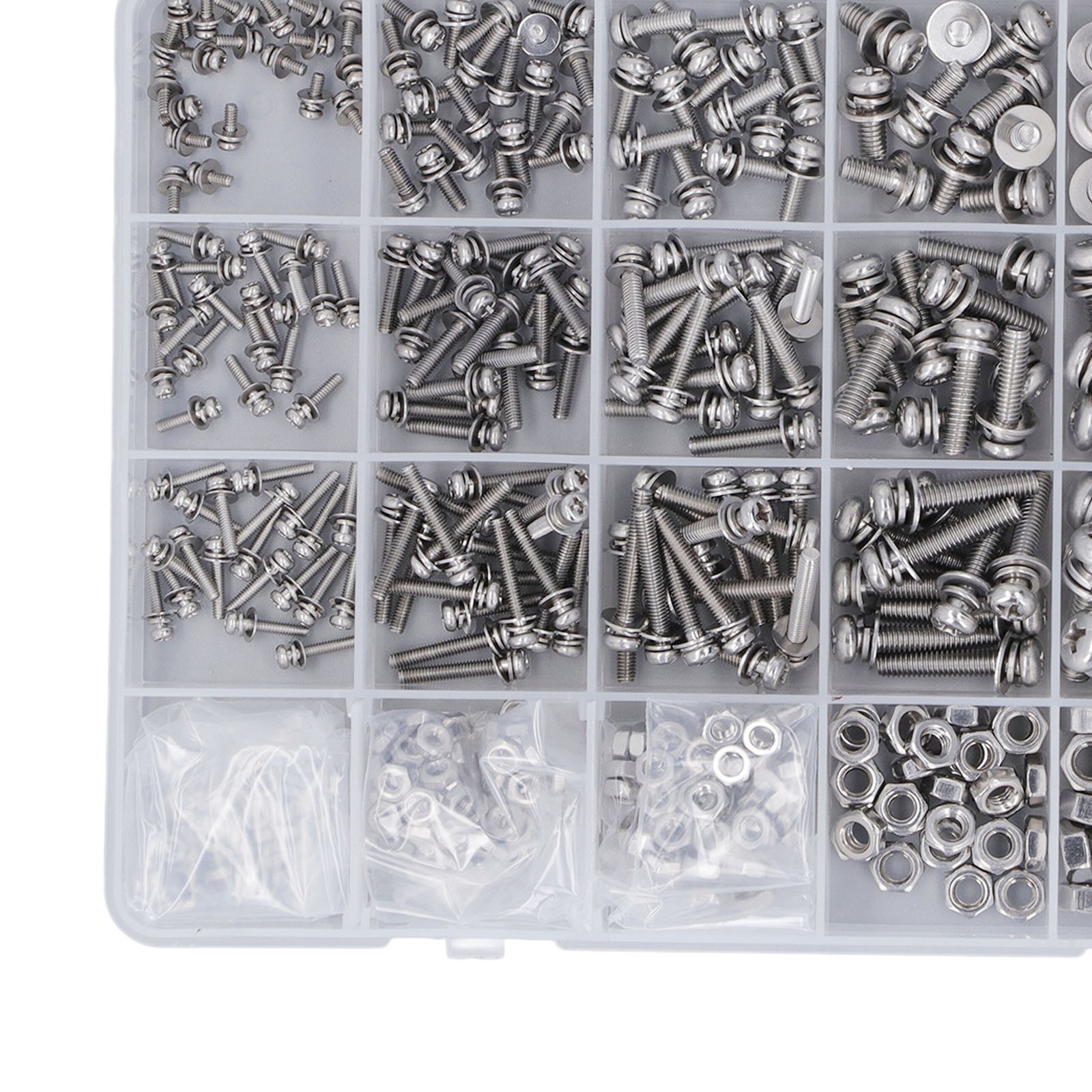 New 480PCS Pan Head 304 Stainless Steel Screw Nut Washer M2 M2.5 M3 M4 M5 M6❤