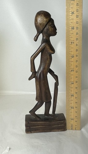 Vintage Tribal Hand Carved African Women With Walking Stick Figure - Picture 9 of 9