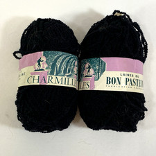 Charmilles Laines Du Bon Pasteur Yarn Black Pure Wool France 2 x Skeins
