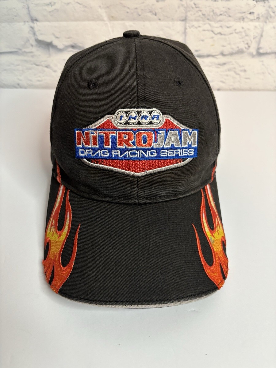 Vtg NHRA NitroJam Drag Racing Series Cap Hat Fire Flames Black
