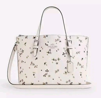 NWT Coach Mollie Tote Bag 25 Star Print CCV87 Silver Chalk Leather MSRP $428