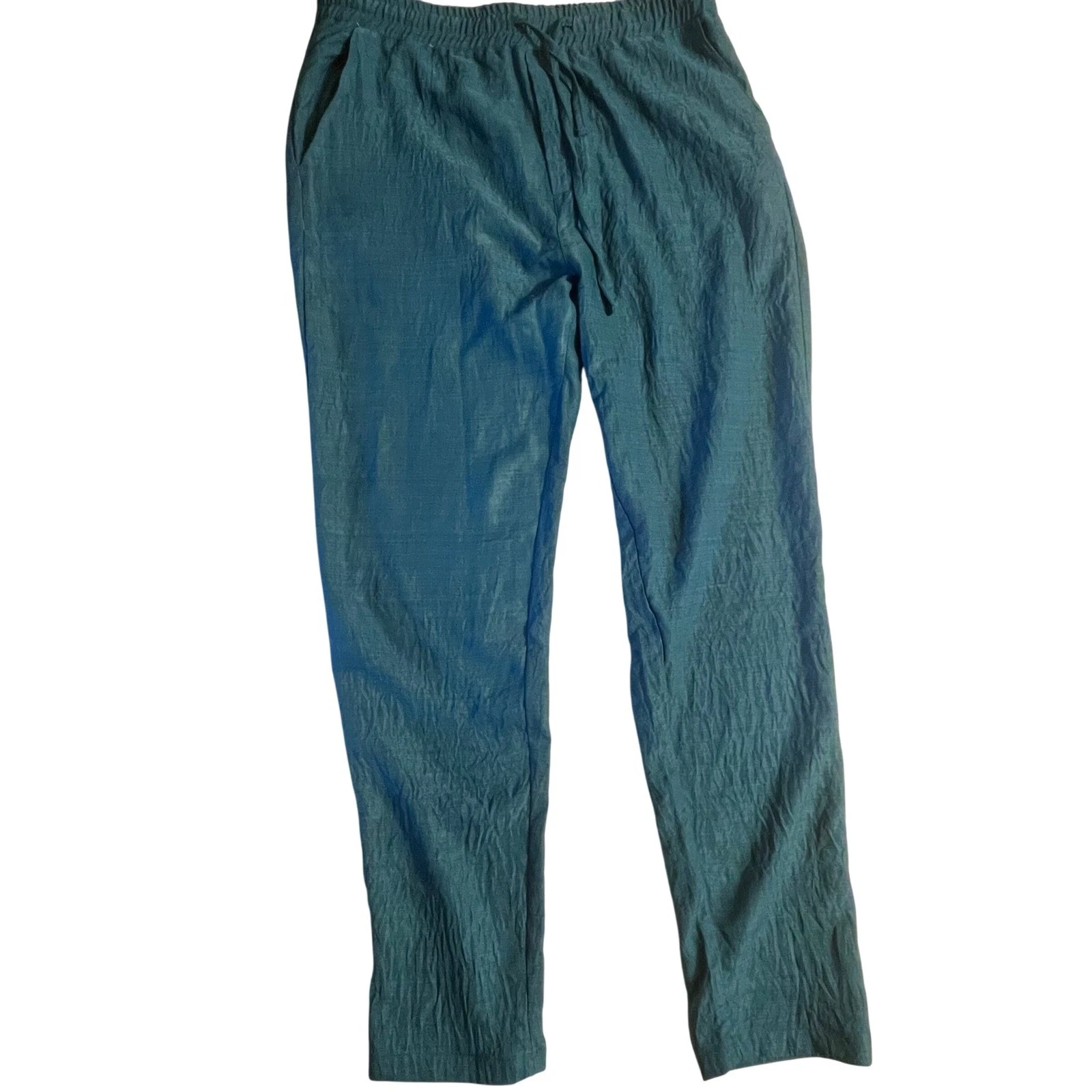 Massimo Dutti Mens XXL Teal Blue Textured Drawstring Elastic Waist Trousers