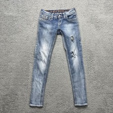 Rock Revival Jeans Womens 26 Blue Krissy Skinny Distressed Embellished Flap