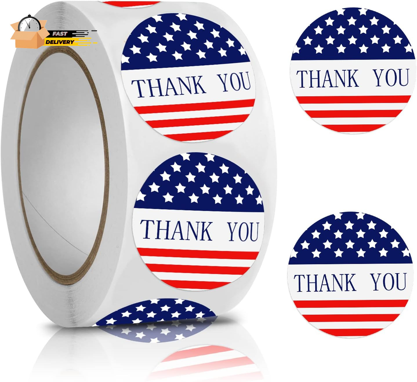 500Pcs Thank You Stickers Self-Adhesive American Flag Waterproof Stickers Roll