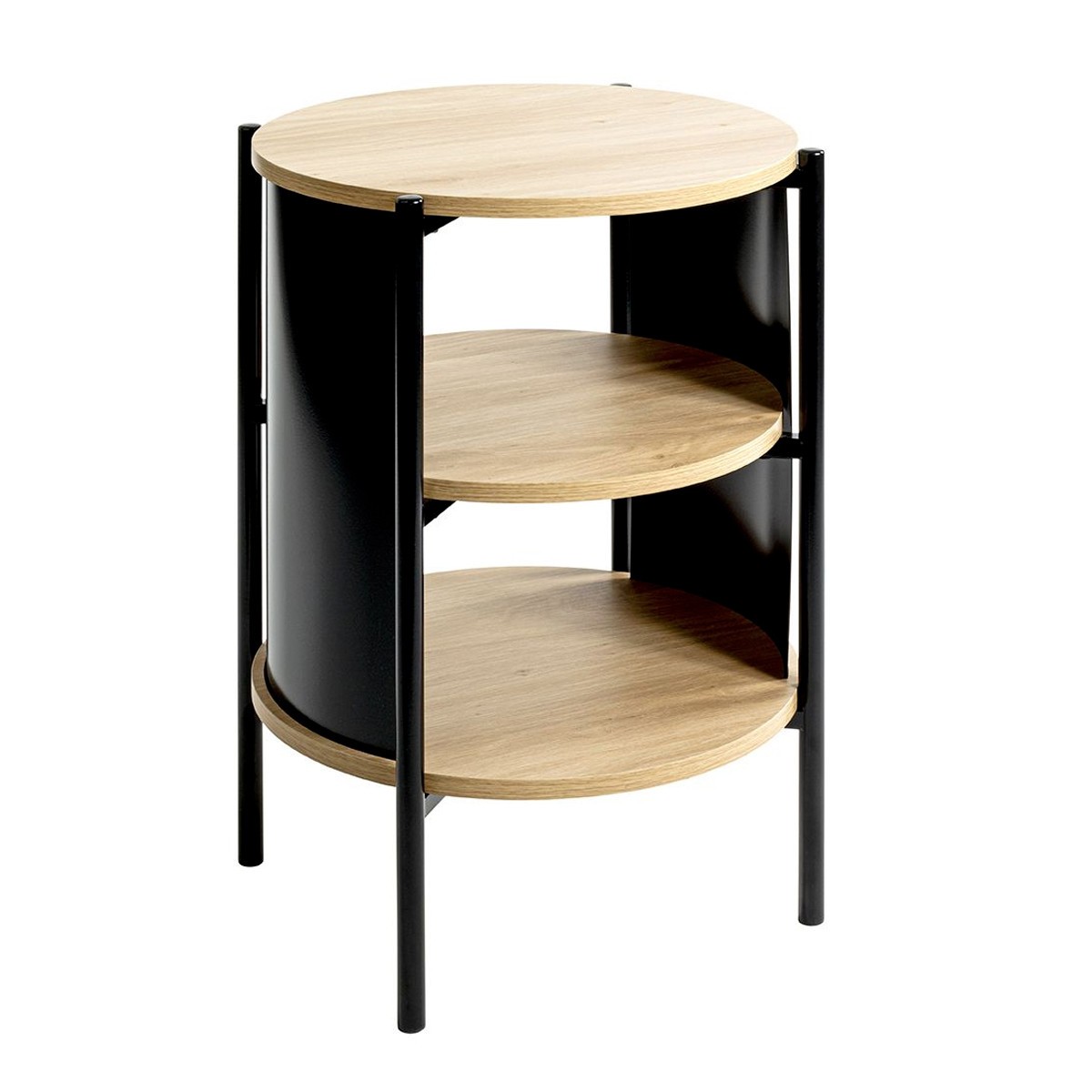 Table de Chevet avec Étagères Morphee 60cm Noir et Bois pour une Ambiance de Nuit Apaisante