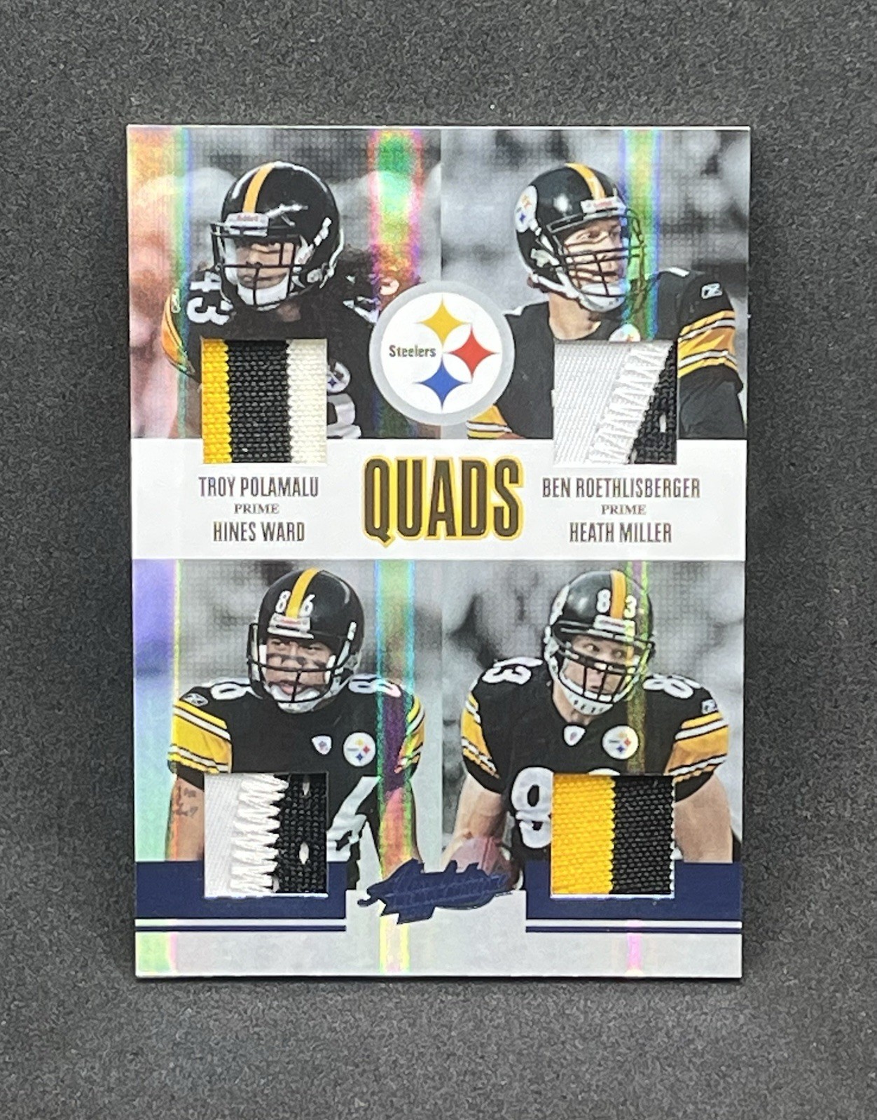 2010 Absolute Quads Game Worn Jersey Polamalu Ben Roethlisberger Ward Miller /25