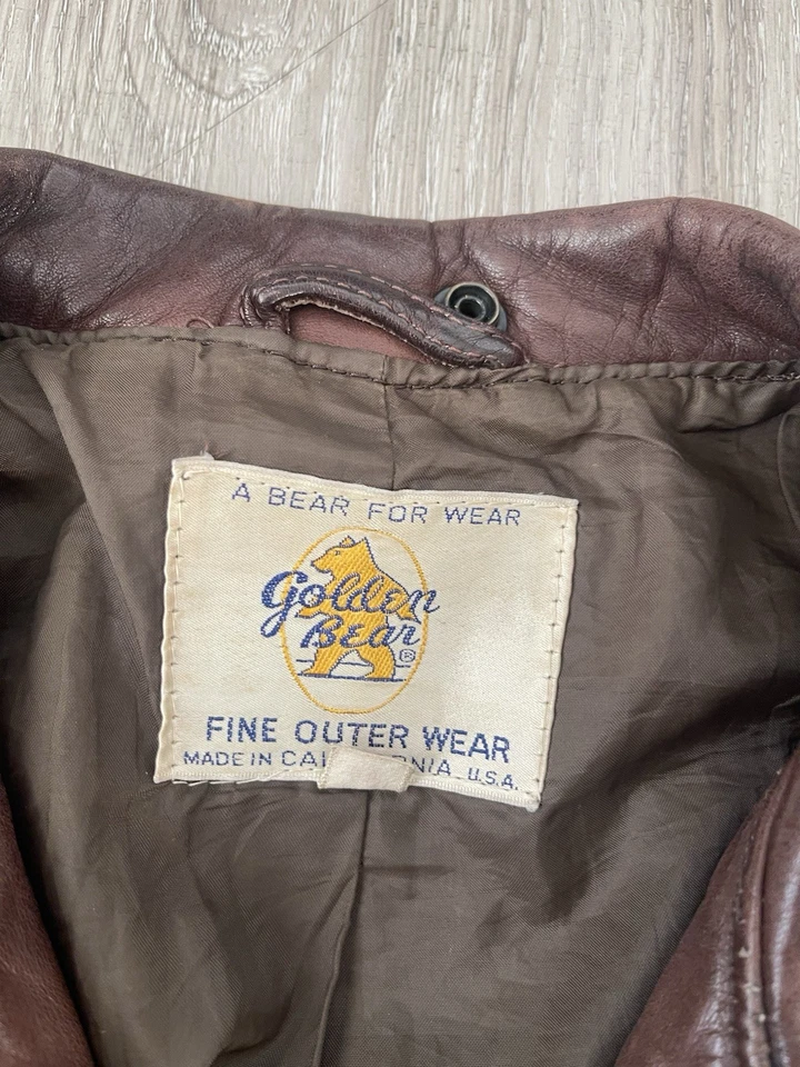 Chaqueta de bombardero de vuelo de cuero Golden Bear 42 A2 de colección lana LT piloto hecha en EE. UU. Foto 3 de 4