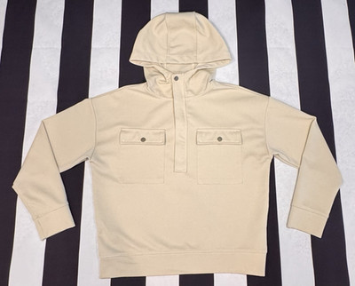 MNG Women s Beige Half-Zip Hooded Pullover Hoodie w/ Pockets Size M Knit
