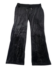 Juicy Couture Womens 2X Velour Bling Track Pants Rhinestone Black Drawstring