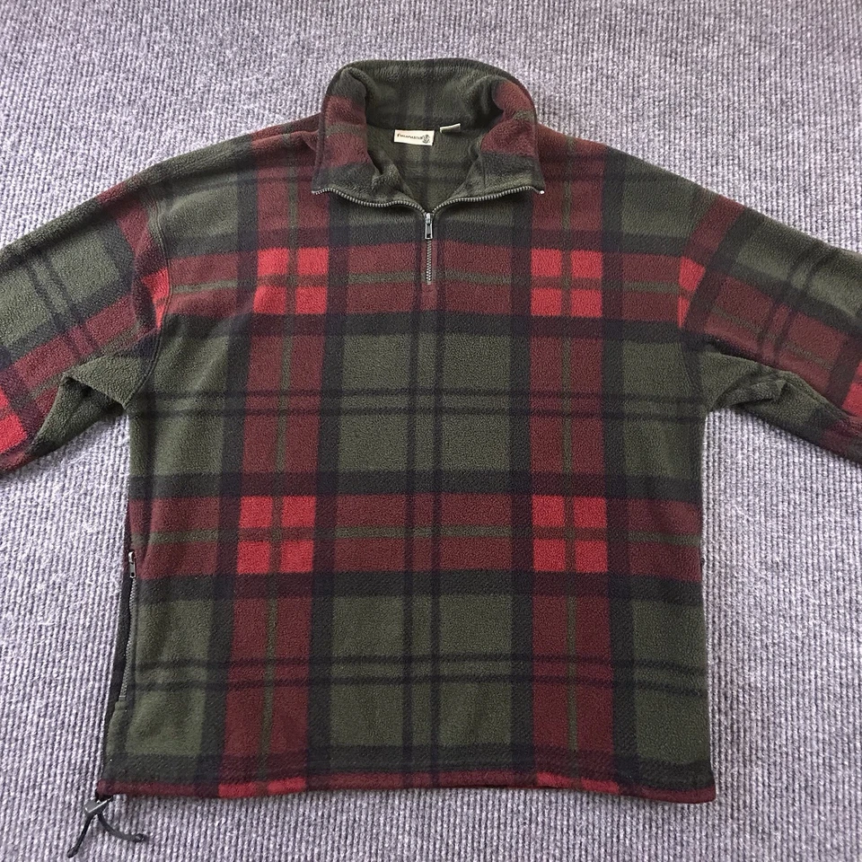 Pullover polar FieldMaster para hombre XL 1/4 cremallera manga larga suéter verde/rojo a cuadros Foto 2 de 4