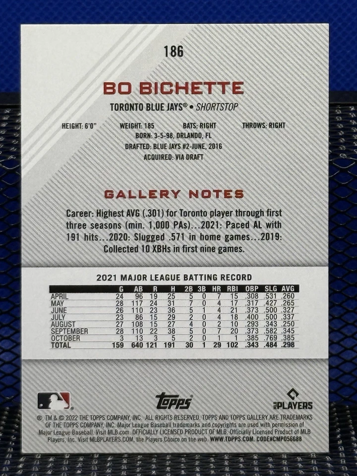 2022 Topps Gallery BO BICHETTE Toronto Blue Jays - Image 2 of 2