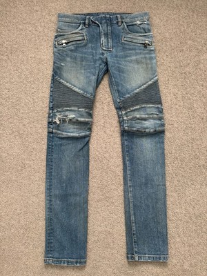 Balmain by Olivier Rousteing Washed Zip Biker Denim Jeans Size 30