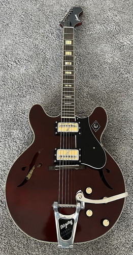 Vintage 1966 Harmony H-72 Bigsby Guitar and case Mustache Gold Foil Pickups