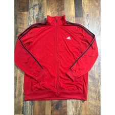 Adidas Men's XL Red Black 3-Stripe Full Zip Track Jacket Athletic