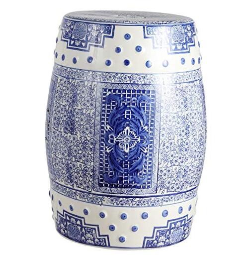  TBL1003A Acanthus 17.8" Chinoiserie Ceramic Drum Indoor/Outdoor Garden Stool, 