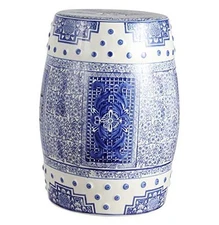  TBL1003A Acanthus 17.8" Chinoiserie Ceramic Drum Indoor/Outdoor Garden Stool, 