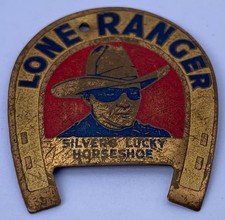 Vintage Large Lone Ranger Silver s Lucky Horseshoe Badge Brass Pin AS-IS