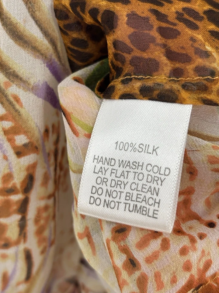 Top donna Alberto Makali con bottoni grande marrone viola 100% seta leopardato floreale - Immagine 4 di 4