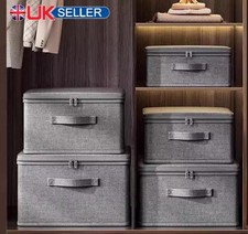 Foldable Fabric Storage Box with Lid Clothes Blanket Bedding Organizer Grey