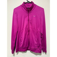 Nike Fit Dry Womens Magenta Pink Full Zip Jacket Size L Mock Neck Pockets