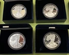 2019-W, 2001-W, 2012-W, 2003-W Proof American Silver Eagles 1oz 999 silver.