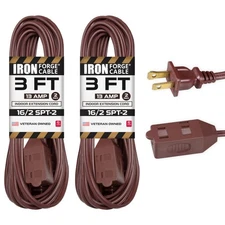 2 Pack Extension Cord 3 Ft Brown, 3 Outlet 16/2 SJTW Indoor Power Strip