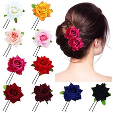 10 Pack Colorful Wedding Bridal Red Rose Flower Hair Pins U-shaped Floral Hai...
