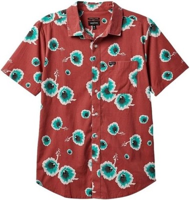 BRIXTON CHARTER PRINT Men's S/S Woven Shirt - XL - DustyCedar/OffWht/Jade - NWT