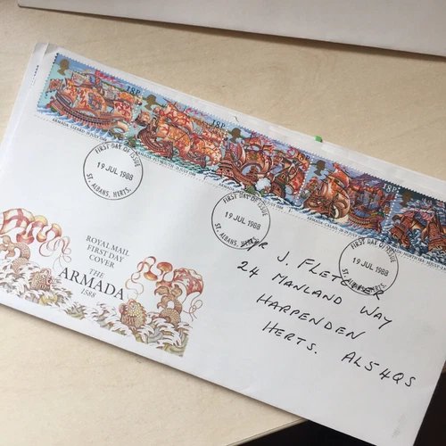 GB FDC First Day Cover Spanish Armada Stamp Set 1488-1988 St Albans Postmark