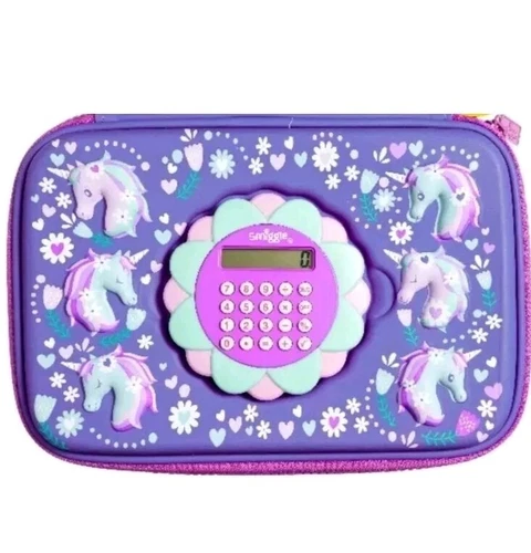 Smiggle Purple Unicorn Calculator Hardtop Pencil Case