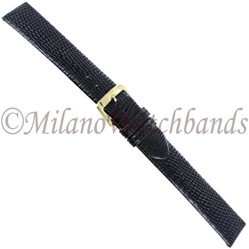 19mm Speidel Black Genuine Lizard Unstitched Mens Watch Band 753 634 X-LONG - 第 1/4 張圖片