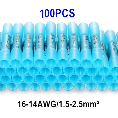 100pcs 14-16 Gauge Blue AWG Heat Shrink Butt Wire Connectors Crimp Terminals US - Picture 22 of 22