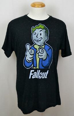 Fallout Vault Boy T-shirt Bethesda Computer Game Graphic Tee Thin Black NWT