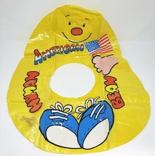 VINTAGE AMERICAN HUMAN BEAN KIDS YELLOW BLOW UP INFLATABLE POOL FLOAT RING SWIM