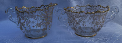 VTG CAMBRIDGE CHANTILLY GOLD TRIM 3625 MARTHA SUGAR CREAMER SET