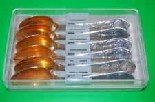 VINTAGE SOVIET RUSSIAN SILVERPLATE TEA COFFEE SPOON SET GOLD PLATE BOWLS