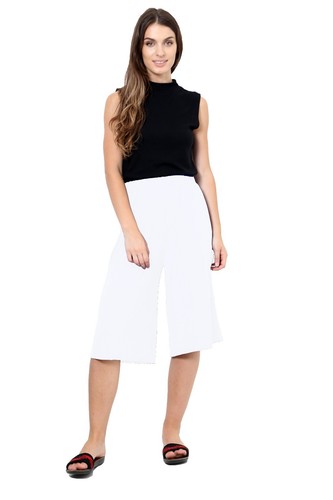 Ladies Plain Elasticated Straight Leg Culotte Wide Leg Baggy Pant - Picture 14 of 27