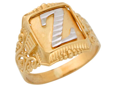 10k or 14k Two-Tone Gold Antique and Filigree Design Mens Initial