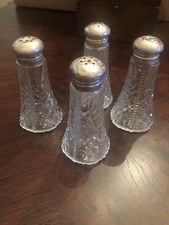 Applo Cut Crystal Salt & Pepper Shakers With Sterling Tops- 2 Pairs 1950’s