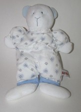 Aurora A A Baby Plush white first teddy bear blue purple hearts flowers FLAW