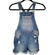 Jordache Shortall Distressed Look Crochet Trim Denim Blue Jumper Girls Large 10