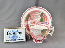 Booths Vellum POMPEII PINK Transfer 2 ¼” Demitasse Cup & Saucer: MINT