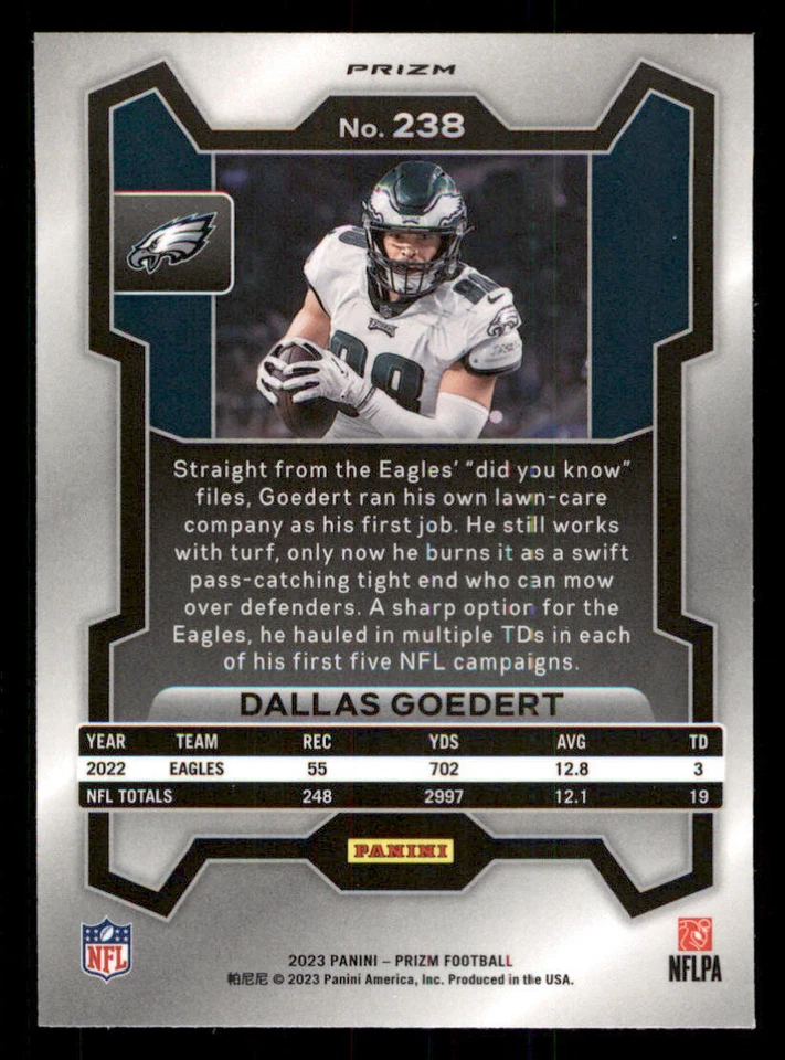 2023 Panini Prizm Prizms Orange Ice #238 Dallas Goedert - Image 2 of 2